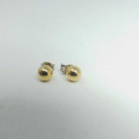 Vintage Little Gold Tone Ball Shape Stud Earrings, Classic Minimal Estate - Picture 5 of 5
